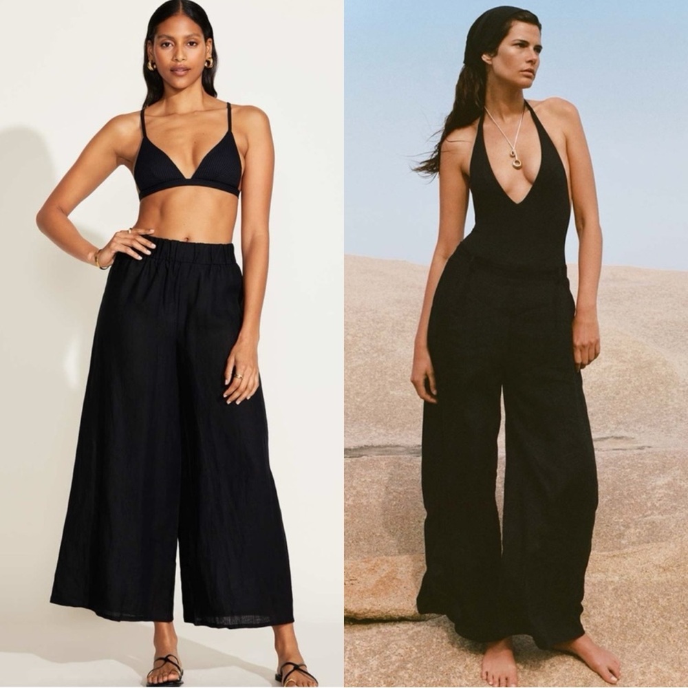 VITAMIN A Tallows Linen High Rise Wide Leg Black Pants Trousers